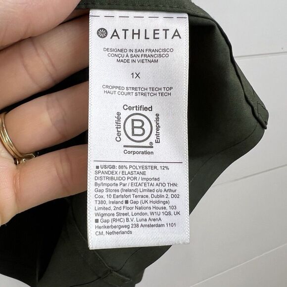 ATHLETA Cropped Stretch Tech Top‎ Long Sleeve Button Up Women 1X Olive - Picture 11 of 16